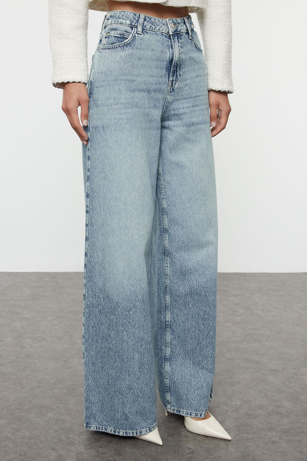 TRENDYOLMILLA Mavi Yuksek Bel Ekstra Wide Leg Palazzo Jeans TWOAW25JE00292  фото 3