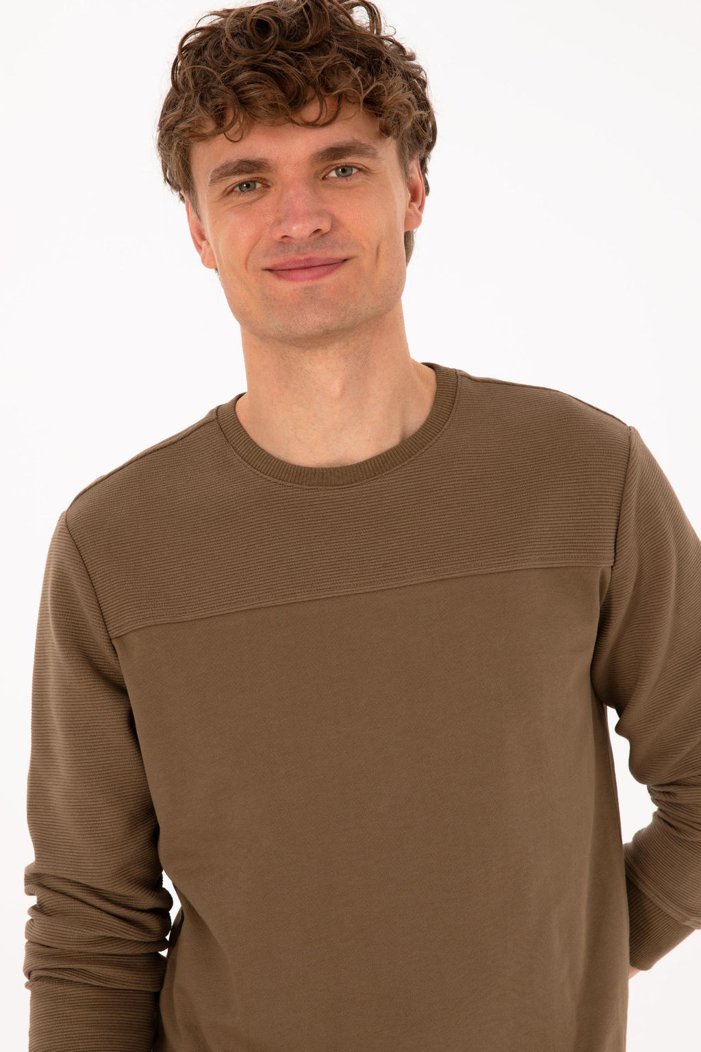 Erkek Bisiklet Yaka Regular Fit Haki Sweatshirt - U.s. polo assn фото 2