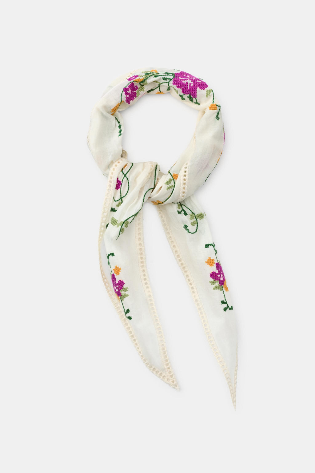PA?UELO BANDANA BORDADOS FLORES / Crudo - Zara фото 3