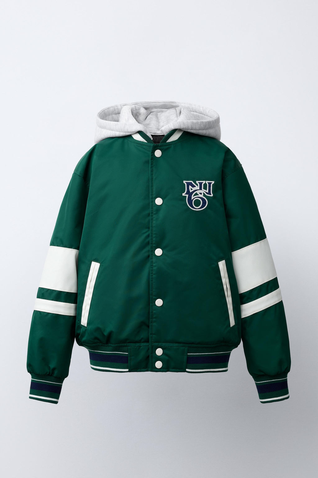 CAZADORA BOMBER NYLON TEXTO CAPUCHA DESMONTABLE / Verde - Zara фото 2