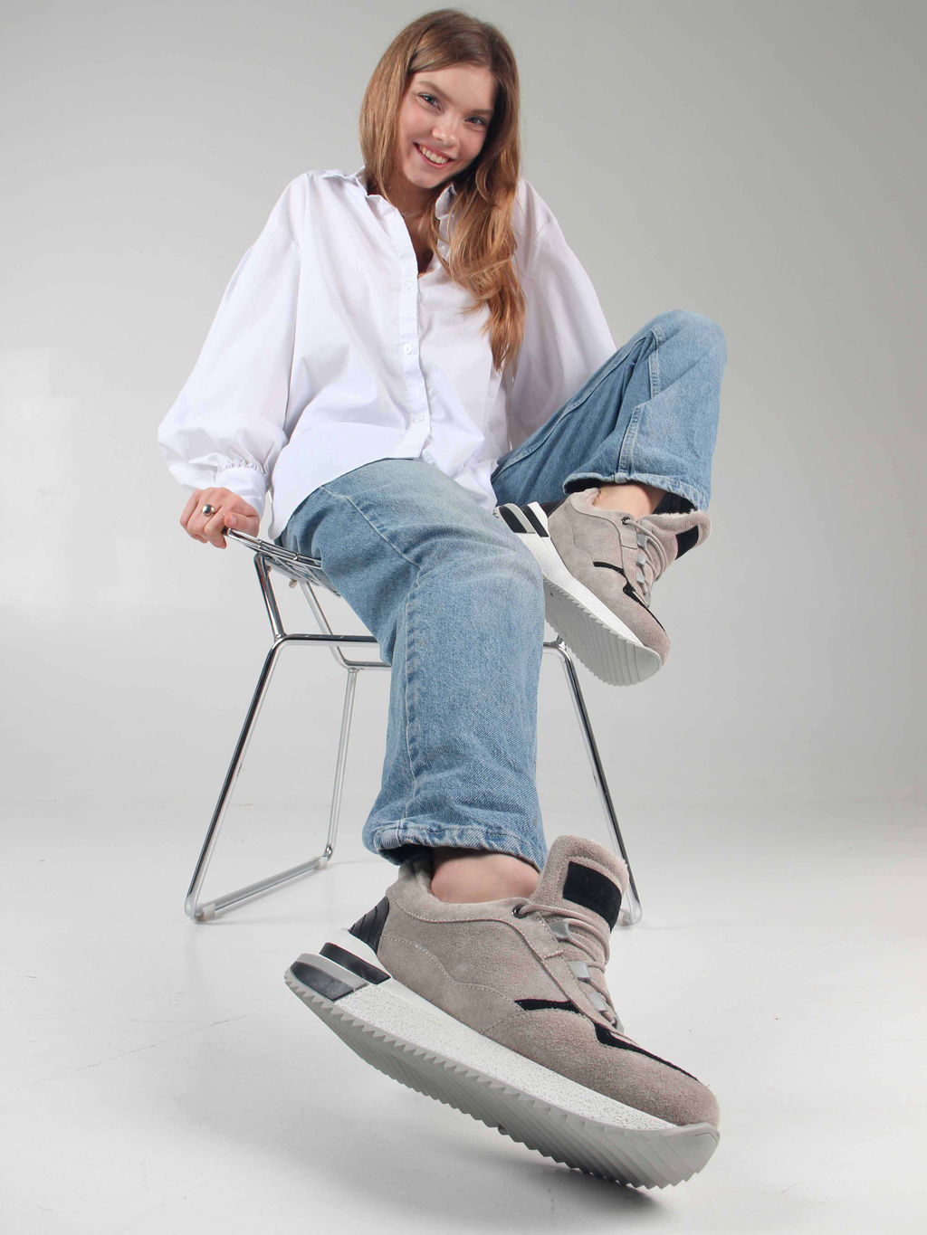 Кроссовки 150.maskgr. каменный замша/Мех