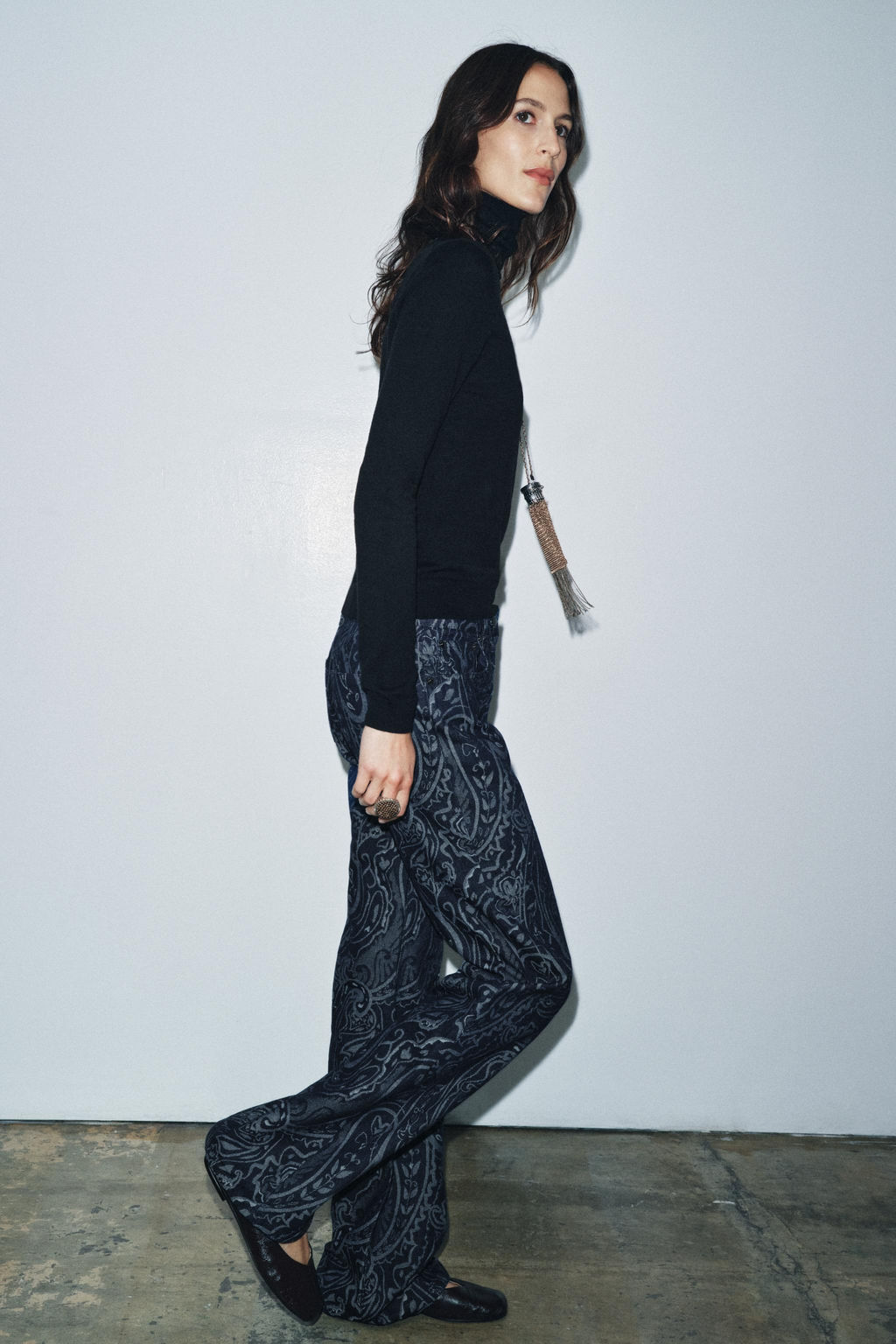 ZW COLLECTION JACQUARD DENIM TROUSERS - Zara фото 5