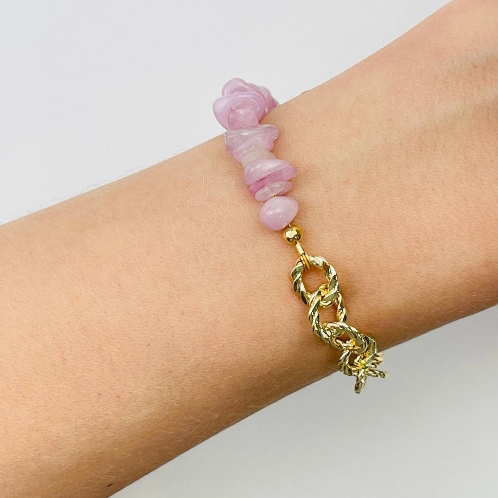 Браслет из Кунцита с цепочкой 16 см