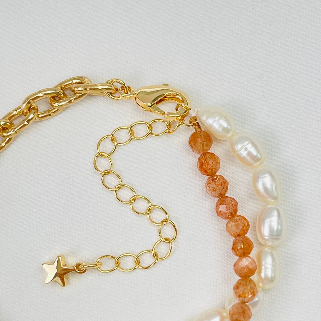 Браслет из Солнечного камня и Жемчуга с цепочкой 16 см + - Радуга самоцветов фото 4