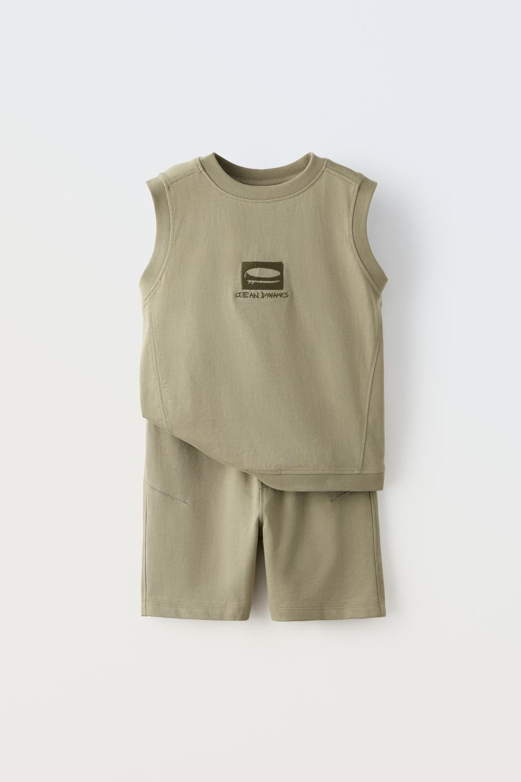 PAMUKLU ISLEMELI T-SHIRT VE BERMUDA SORT TAKIMI - Zara фото 3