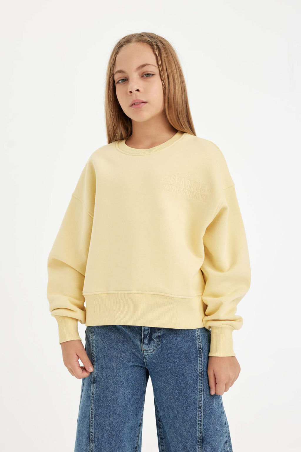 K?z Cocuk Relax Fit Bisiklet Yaka Bask?l? Sweatshirt - Defacto фото 4