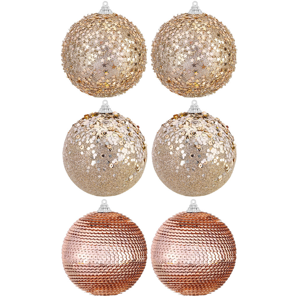Набор 6 новогодних шаров 9,5*9,5 см "Шампань"