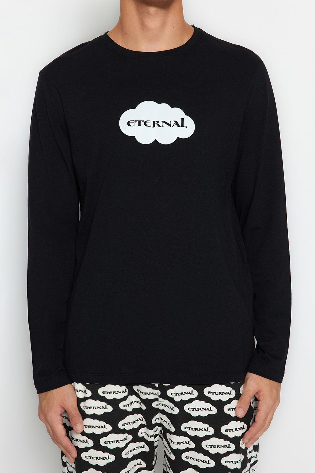 TRENDYOL MAN Siyah Unisex Regular Fit Orme %100 Pamuk Pijama Tak?m? TMNAW24PT00006 - Trendyolmilla фото 2