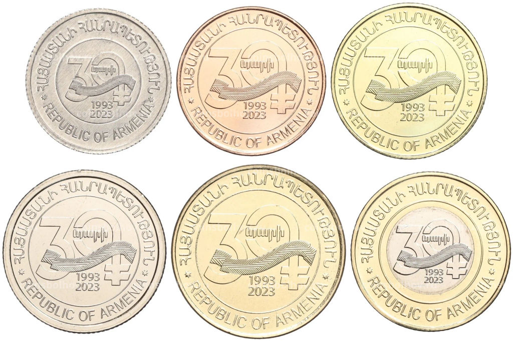 Набор из 6 монет 2023 года Армения 30 лет национальной валюте