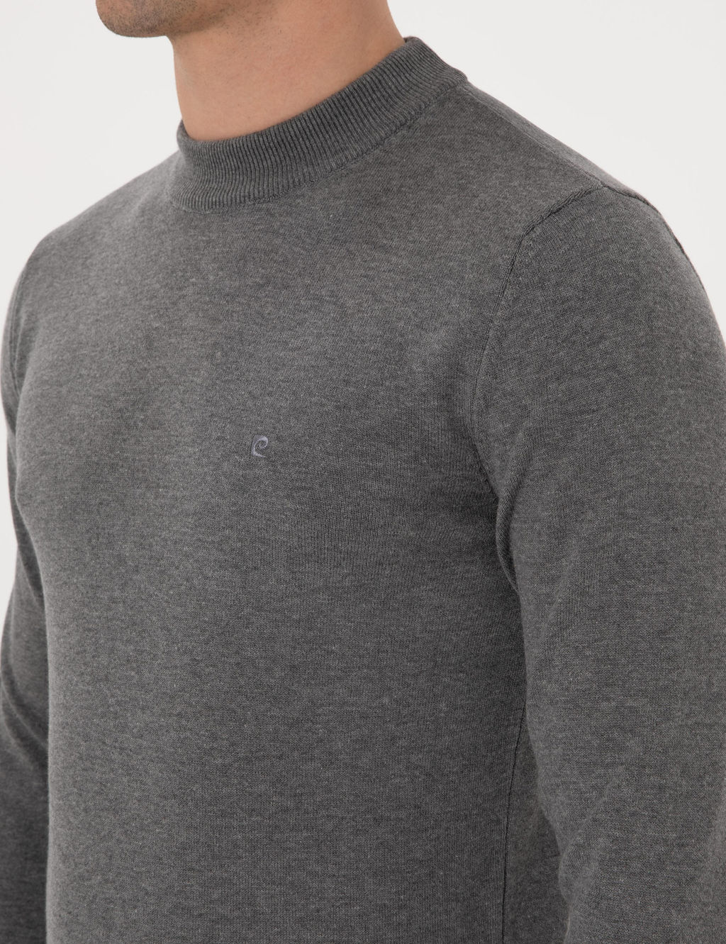 Gri Melanj Slim Fit _eyrek Yaka Basic Triko Kazak