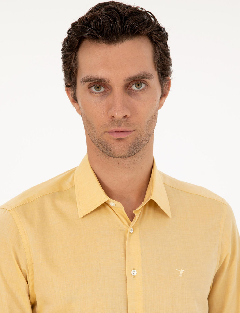 Желтая оксфордская рубашка приталенного кроя из смесового кашемира - Cacharel фото 2