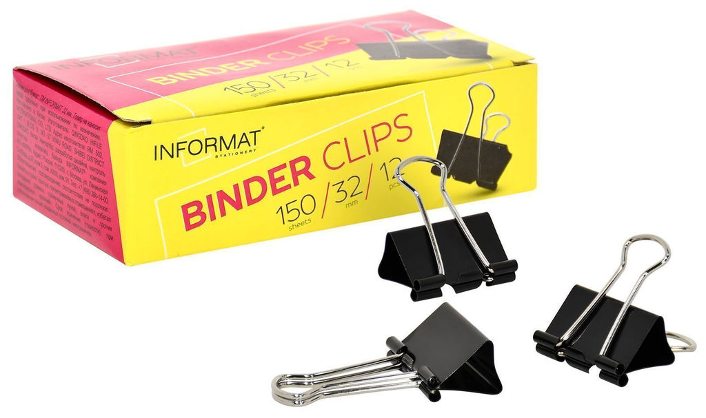 Цена за 10 шт. Зажим для бумаг INFORMAT 32 мм черный, металл, 1 шт