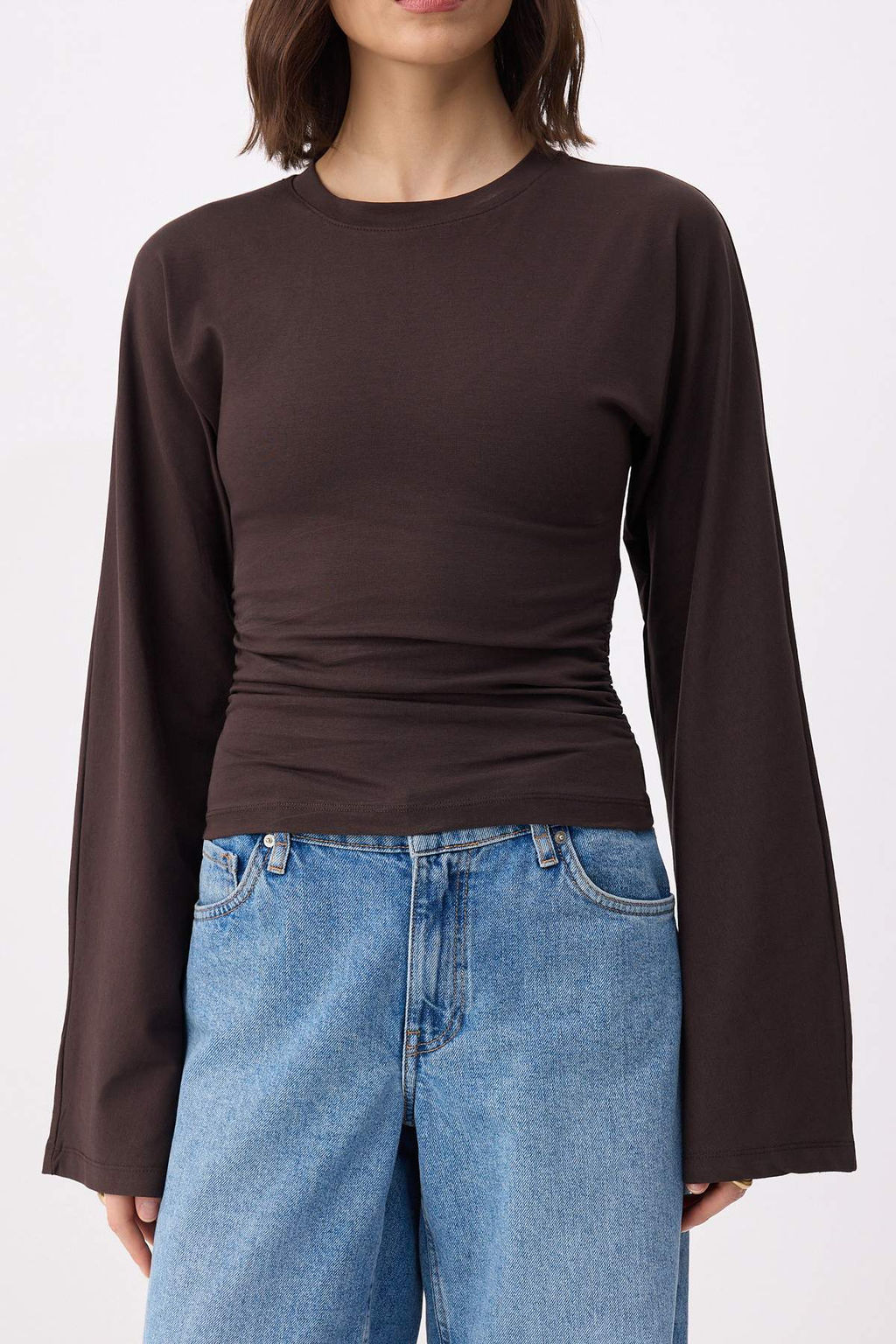 Kahverengi Ispanyol Kol Buzgu Detayl? Regular/Normal Kal?p Orme Bluz TWOAW26BZ00293