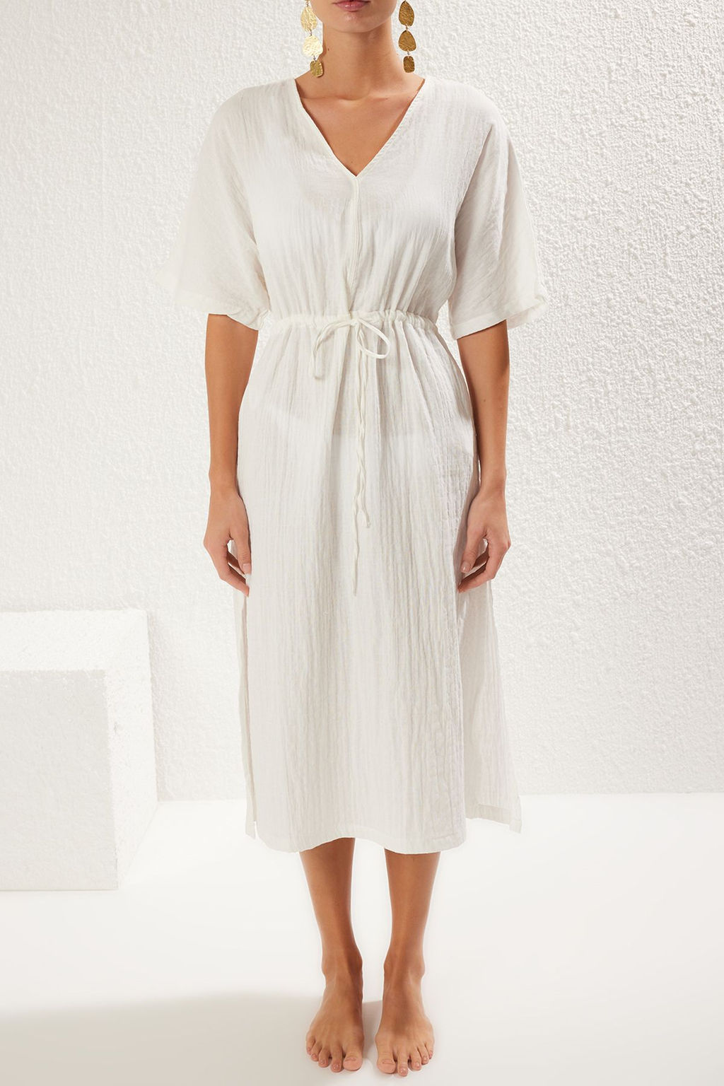 Trendyolmilla Haki Midi Dokuma Buzgu Detayl? Muslin Plaj Elbisesi TBESS25EL00008 фото 16