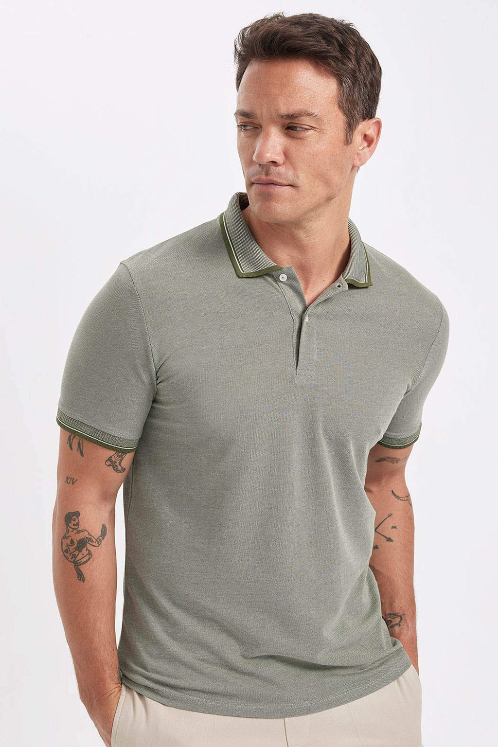 Slim Fit Dar Kesim K?sa Kollu Pamuklu Polo Tisort - Defacto фото 12