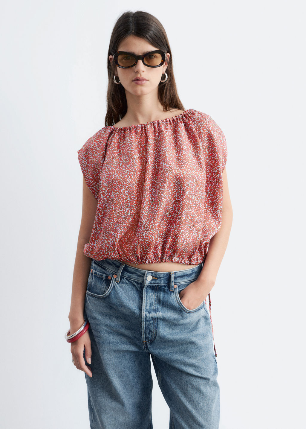 Top de seda estampado con cord?n de ajuste - H&m фото 3