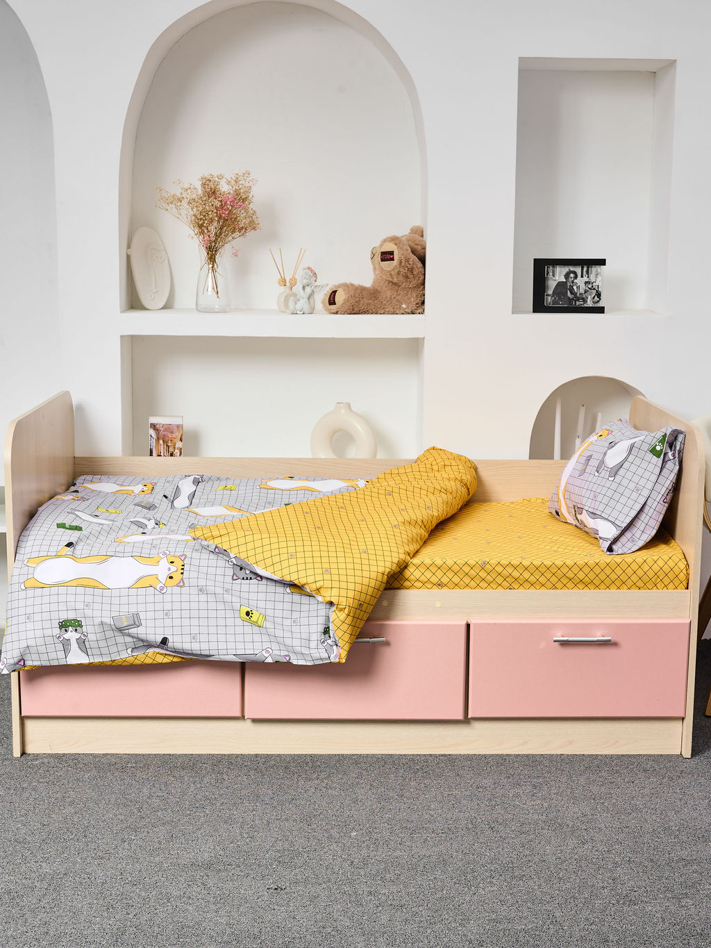 Постельное белье детское поплин с простыней на резинке - Кот-батон Детский