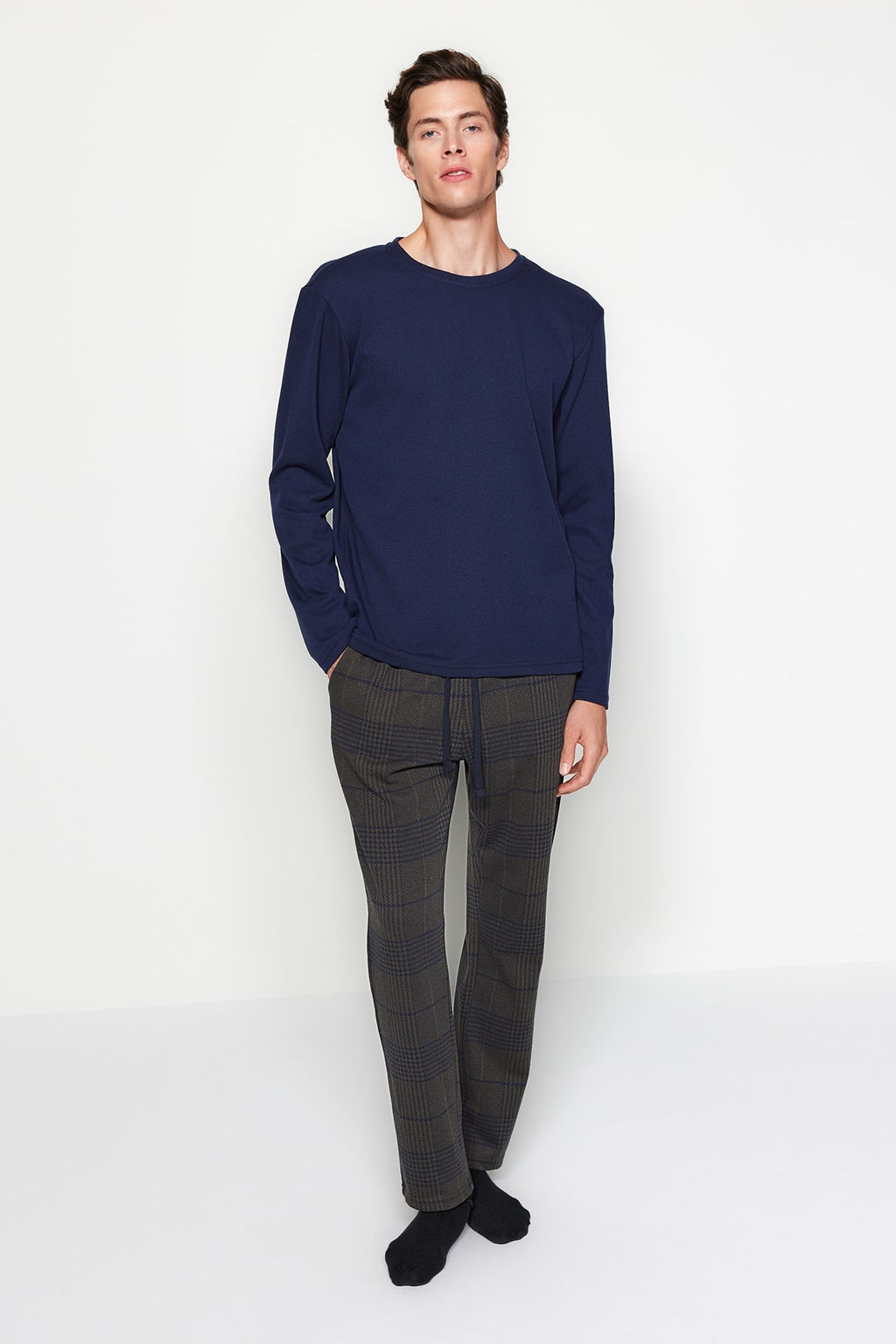 TRENDYOL MAN Lacivert - Haki Regular Fit Ekose Orme Pijama Tak?m? TMNAW24PT00014 - Trendyolmilla фото 5