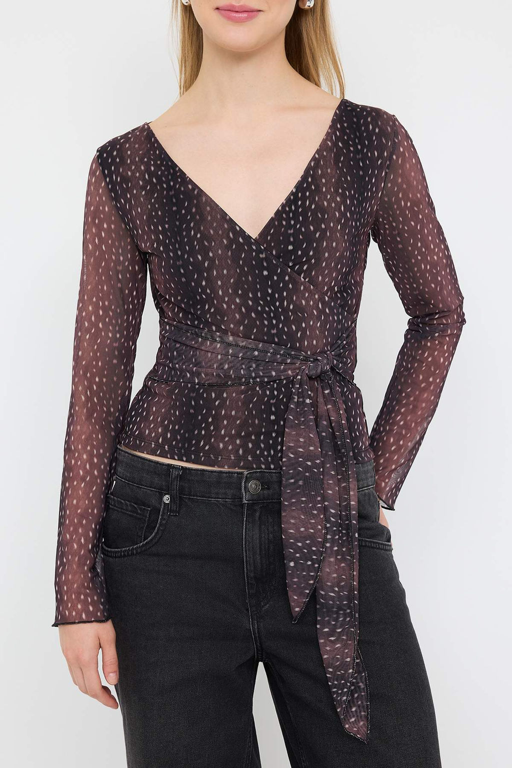 Teen Kahverengi Animal Anvelop Fitted/Vucuda Oturan Orme Bluz TWOAW26BZ00226 - Trendyolmilla фото 3