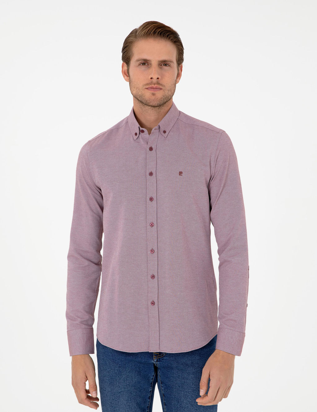 Bordo Slim Fit Uzun Kollu G_mlek