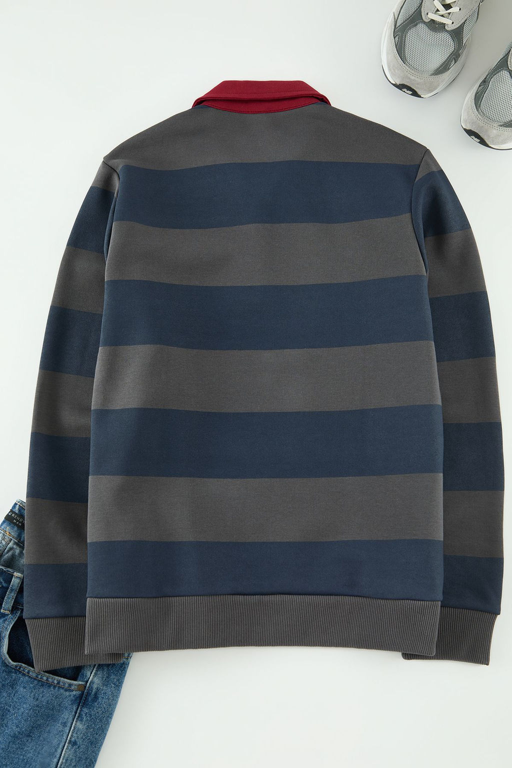 TRENDYOL MAN Lacivert Regular/Normal Kesim Polo Yaka Cizgili Ici Polar/S?cak Tutan Sweatshirt TMNAW24SW00240 - Trendyolmilla фото 14