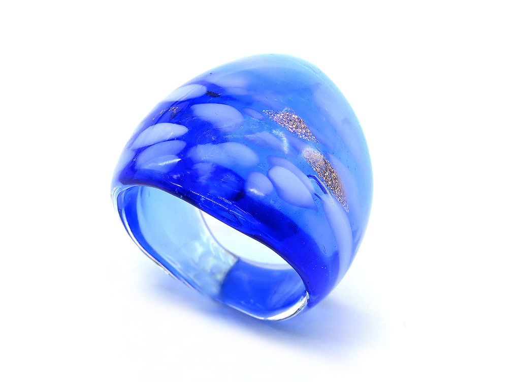 Широкое кольцо из муранского стекла модель 7 цв.синий