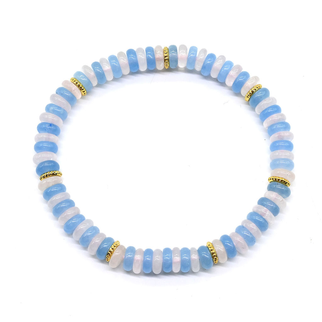 Браслет из кварца диски 6*2мм цв.розовый, голубой, 16см