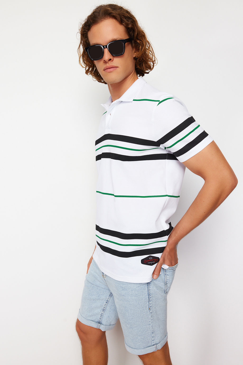 Regular/Normal Kesim K?sa Kol Cizgili Pike Etiketli Dugmeli Polo Yaka T-Shirt TMNSS24PO00015