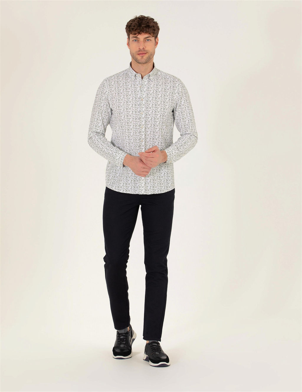 Siyah Slim Fit Keten Kar___ml_ Kanvas Pantolon