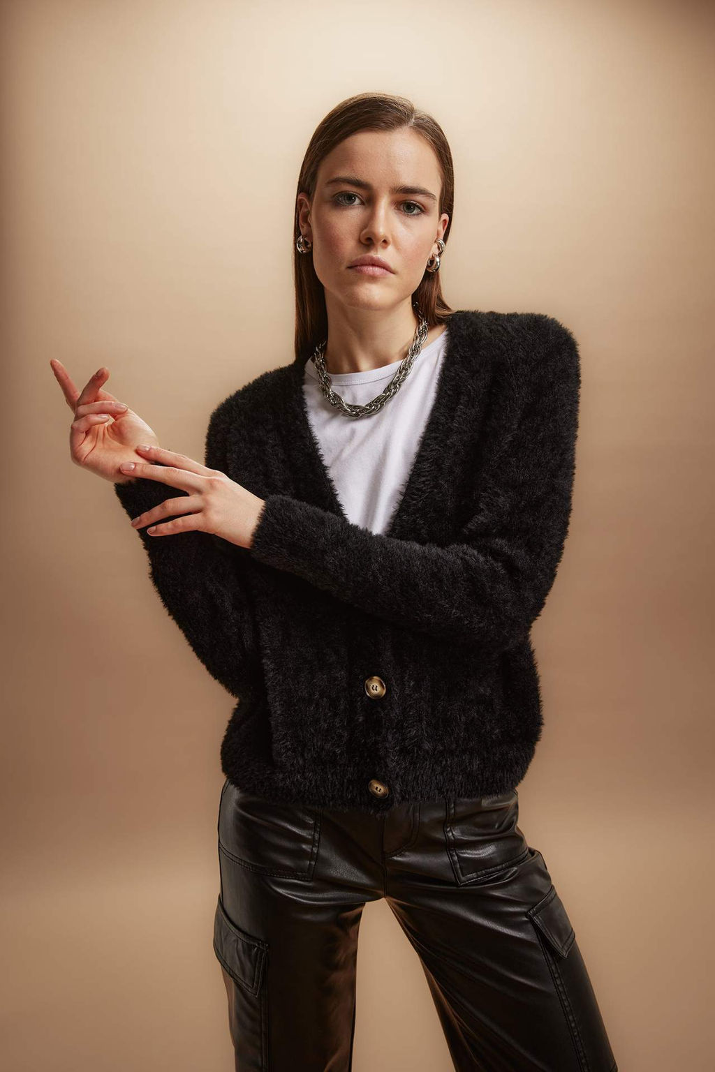 Oversize Genis Kal?p V Yaka Triko H?rka - Defacto фото 4