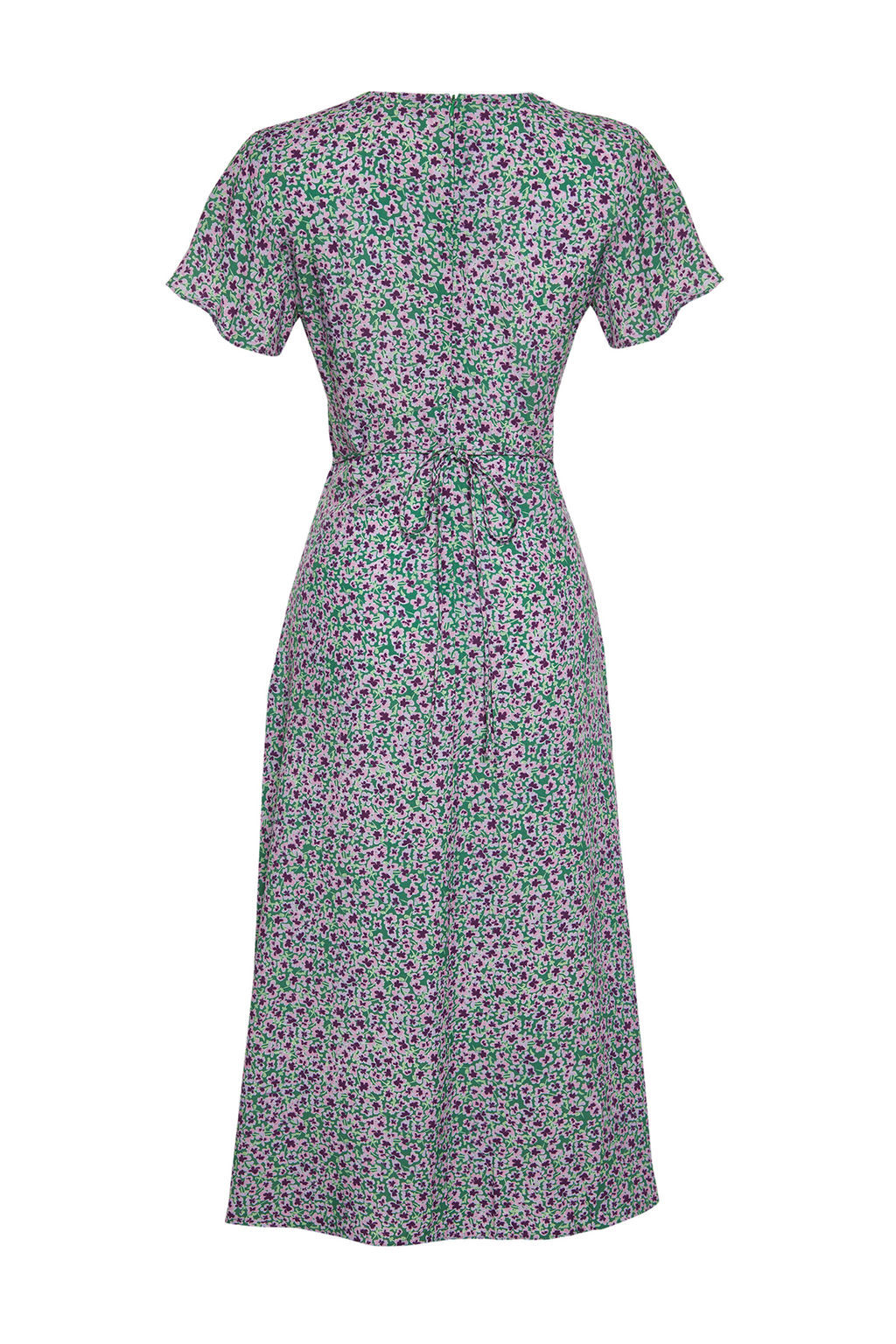 Yesil Cicek Desenli A Kesim V Yaka Midi Dokuma Elbise TWOSS24EL00618 - Trendyolmilla фото 8