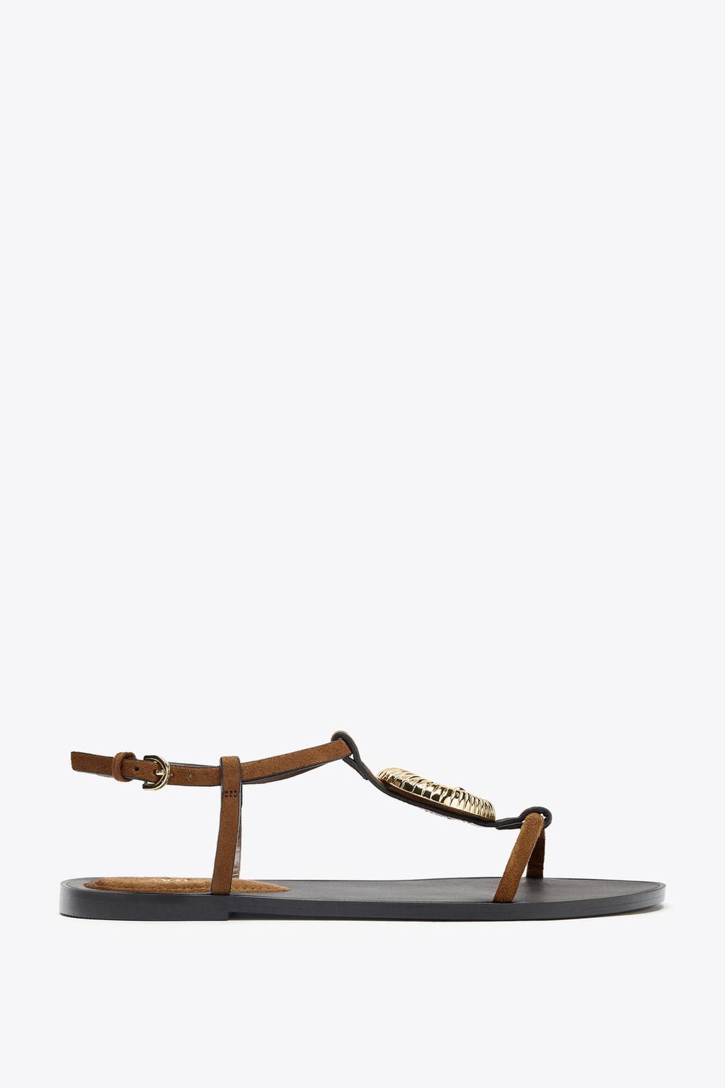 FLAT SANDALS WITH METAL EMBELLISHMENT - Zara фото 3