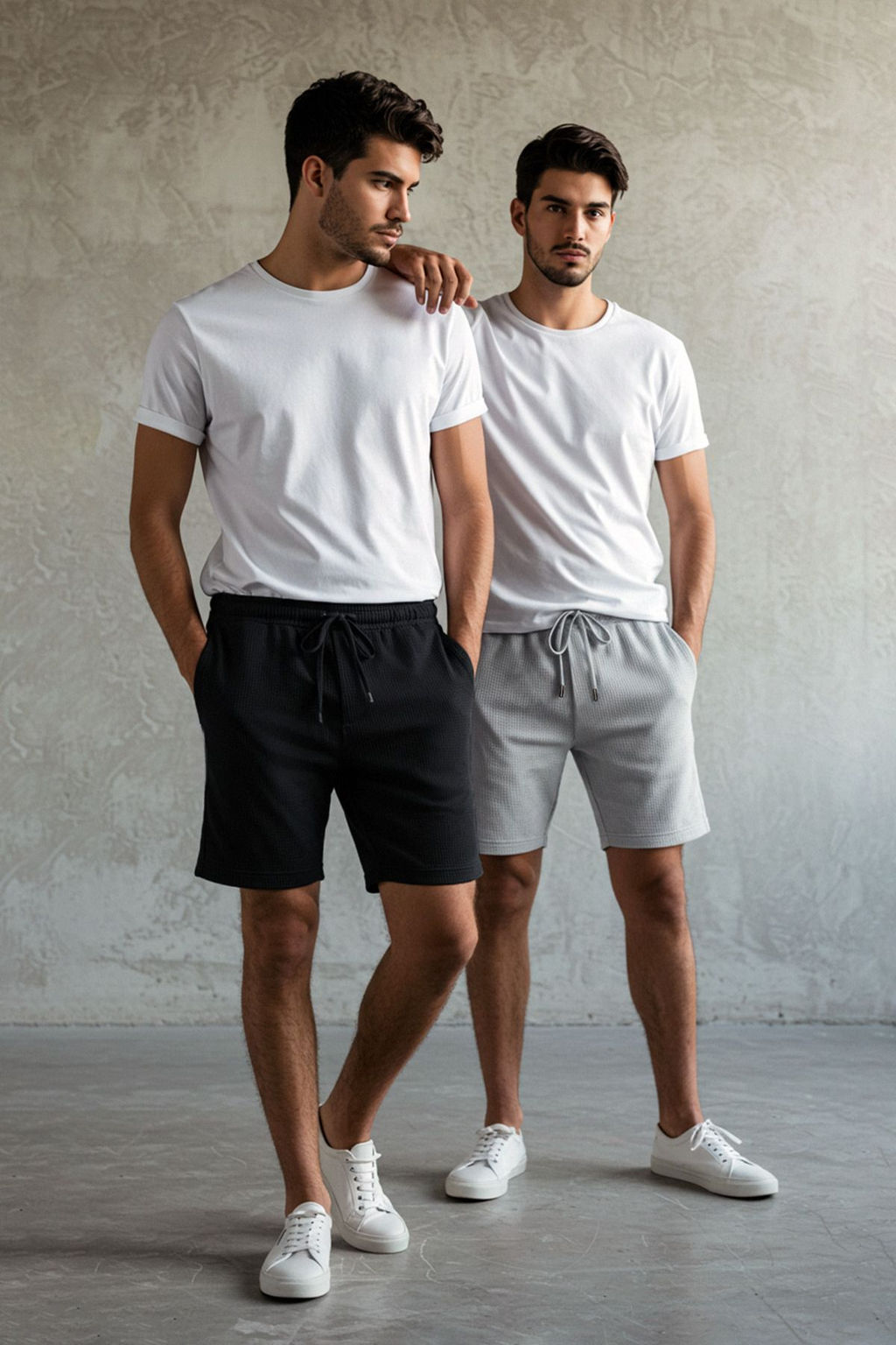 2li Paket Siyah-Gri Regular/Normal Kesim Dokulu Kordonlu Sort & Bermuda TMNSS23SR00076