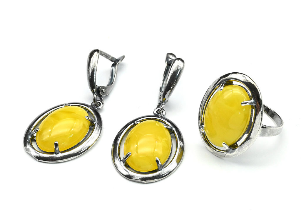 Кольцо Серьги с янтарем имитация размер 19