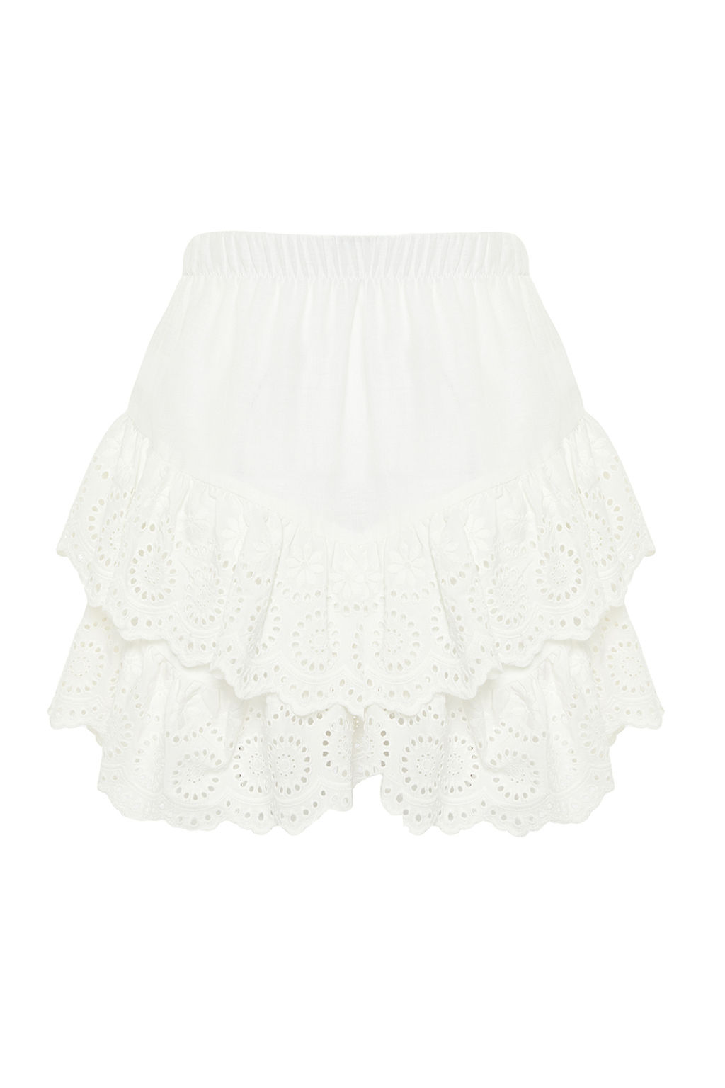 TRENDYOLMILLA Plaj Giyim Briddal Beyaz Mini Dokuma Brode Detayl? Flaml? Pamuk Plaj Etek TBESS24ET00004 фото 9