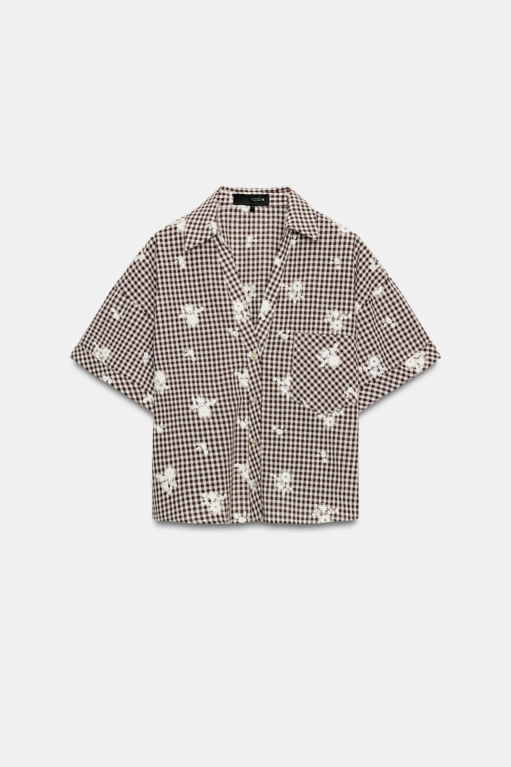 CAMISA CUADROS BORDADOS / Marr?n / Crudo