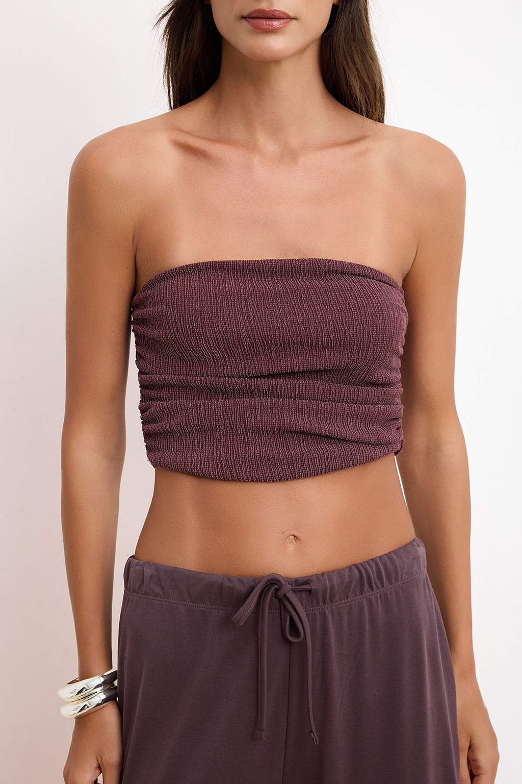 Bordo Pembe Straplez Buzgulu Esnek Orme Bluz TWOSS24BZ00216