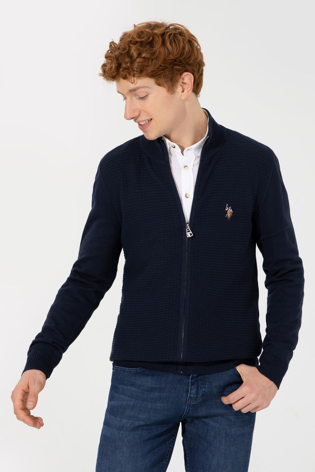 Мужской темно-синий трикотажный кардиган Basic - U.s. polo assn фото 13