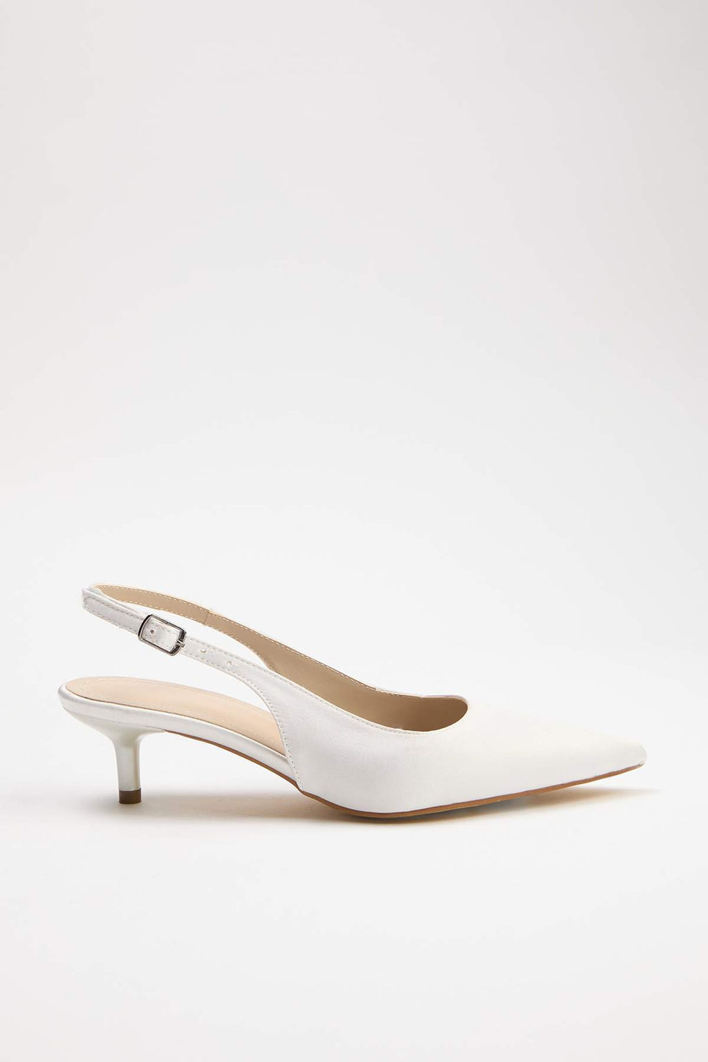Beyaz Sivri Burun Kad?n 4 cm Kitten Topuklu Ayakkab? TAKSS25TO00005