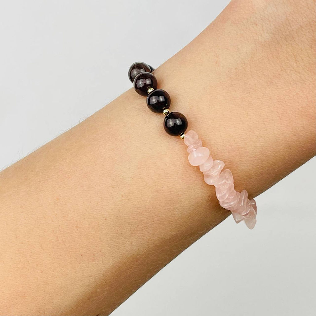 Браслет из Розового кварца и Граната 16 см + - Радуга самоцветов фото 2