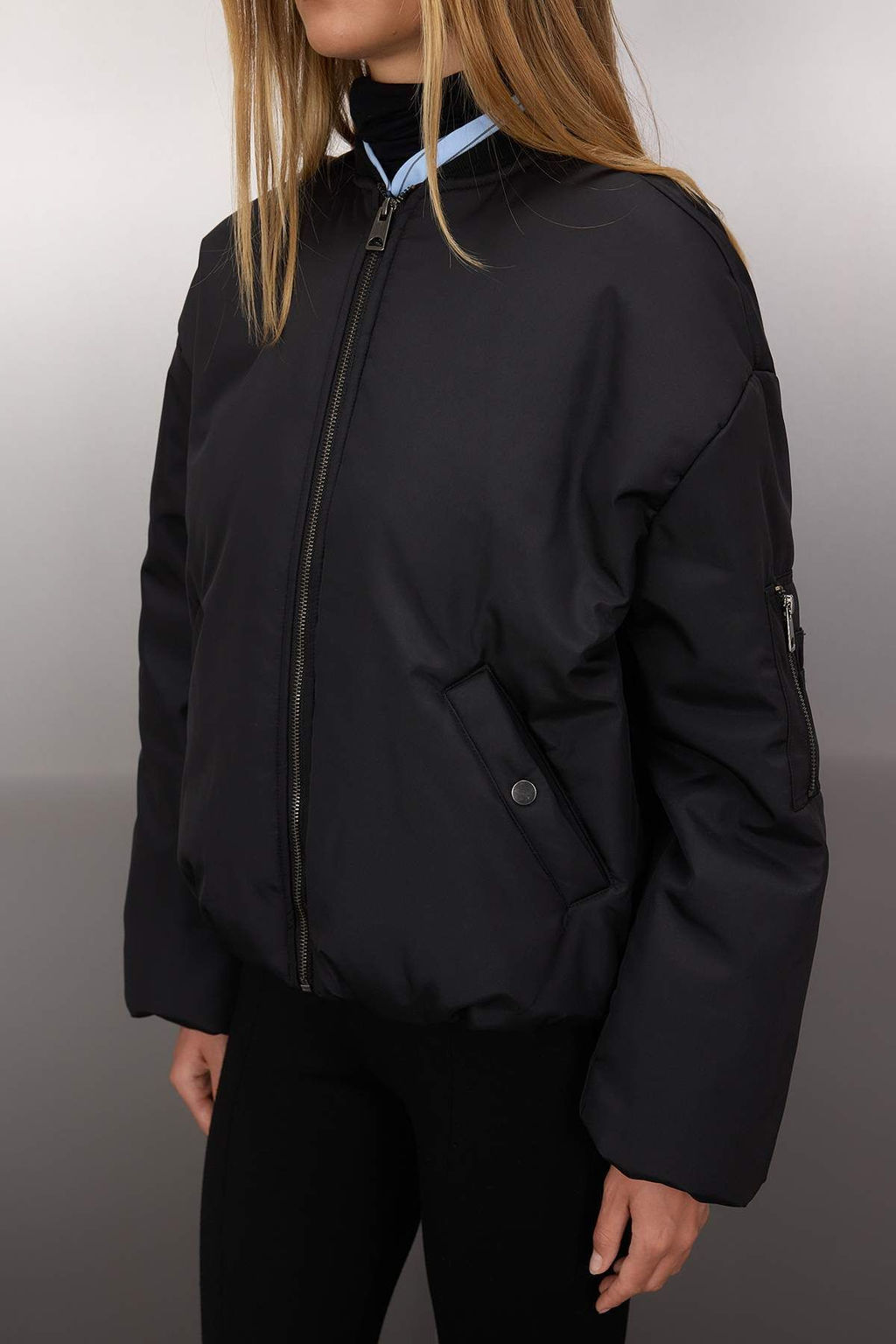 Siyah Regular Kal?p Bomber Elyafl? Sisme Mont TWOAW26MO00111 - Trendyolmilla фото 3