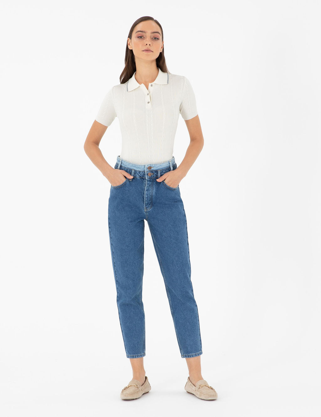 Koyu _ndigo Mom High Waist Fit Jean Pantolon