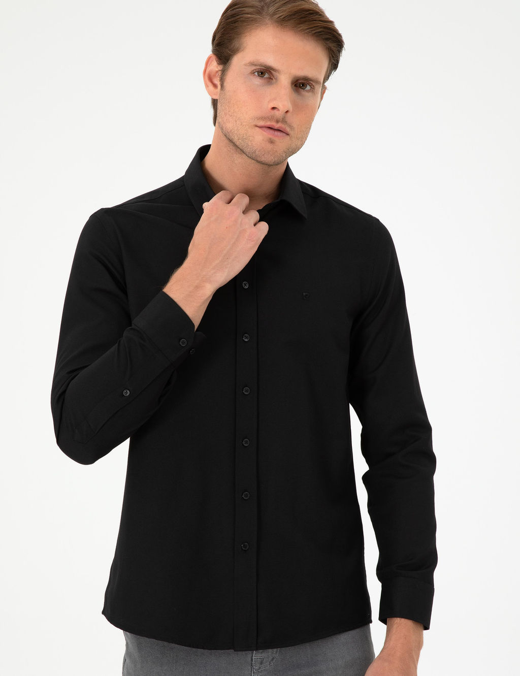 Siyah Oxford Slim Fit Uzun Kollu G_mlek