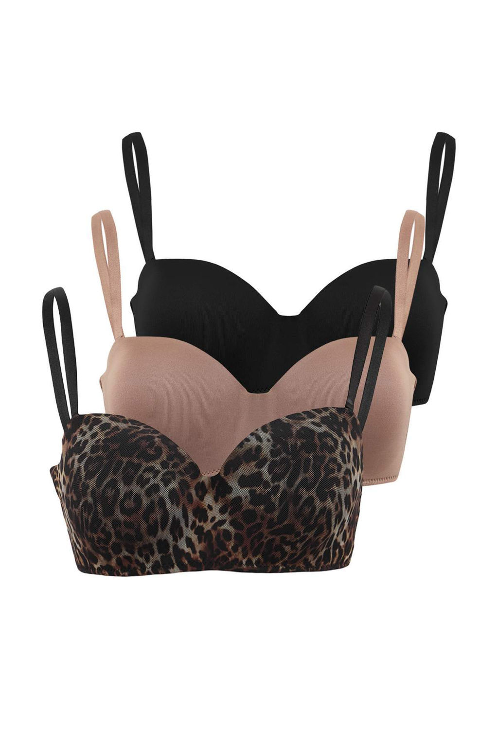 Siyah-Cok Renkli 3lu Micro Leopar Sabit Kap Straplez Sutyen THMSS26SU00010