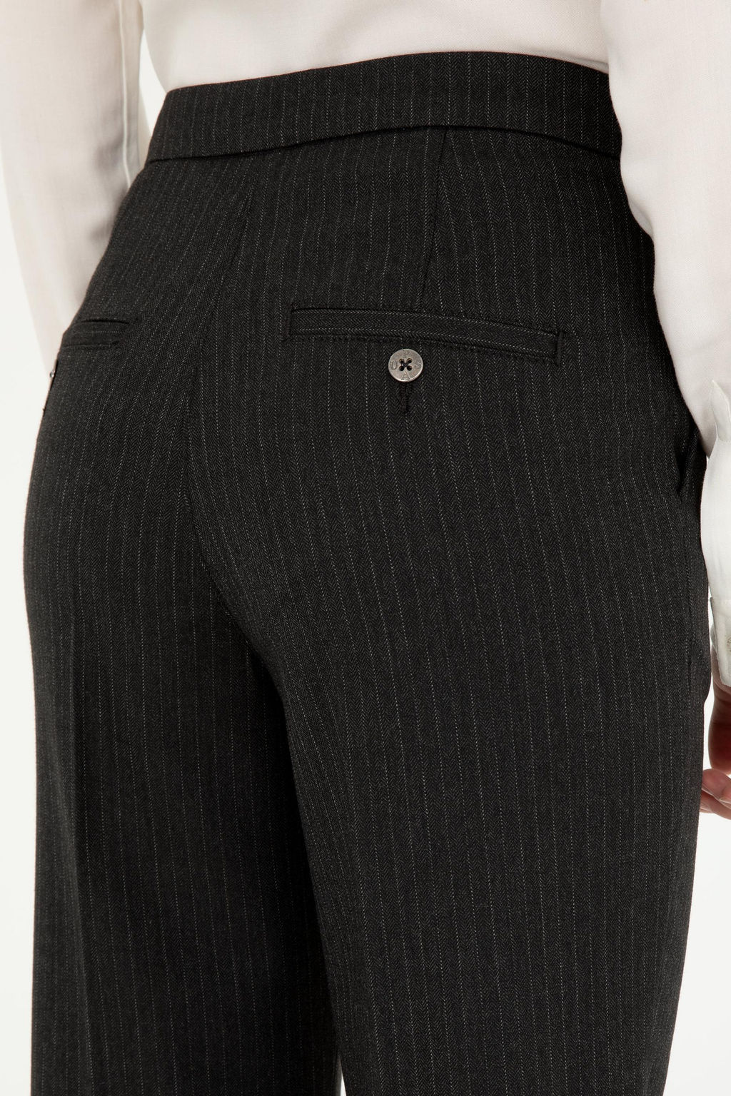 Kad_n Antrasit _izgili Slim Flare Fit Kanvas Pantolon