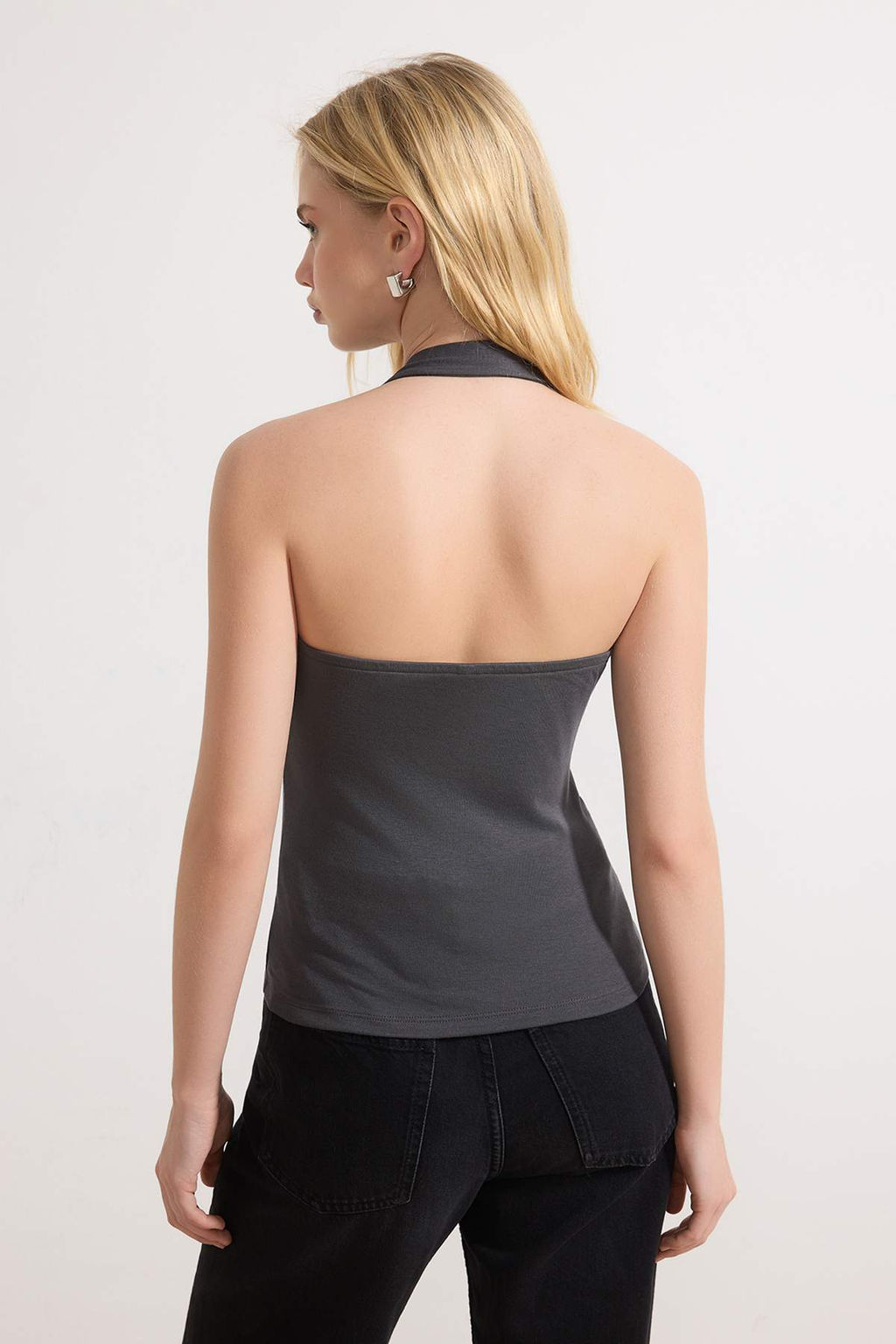 Antrasit Fitted/Vucuda Oturan Boyundan Baglamal? Aksesuar Detayl? Yumusak Orme Bluz TWOSS26BZ00075