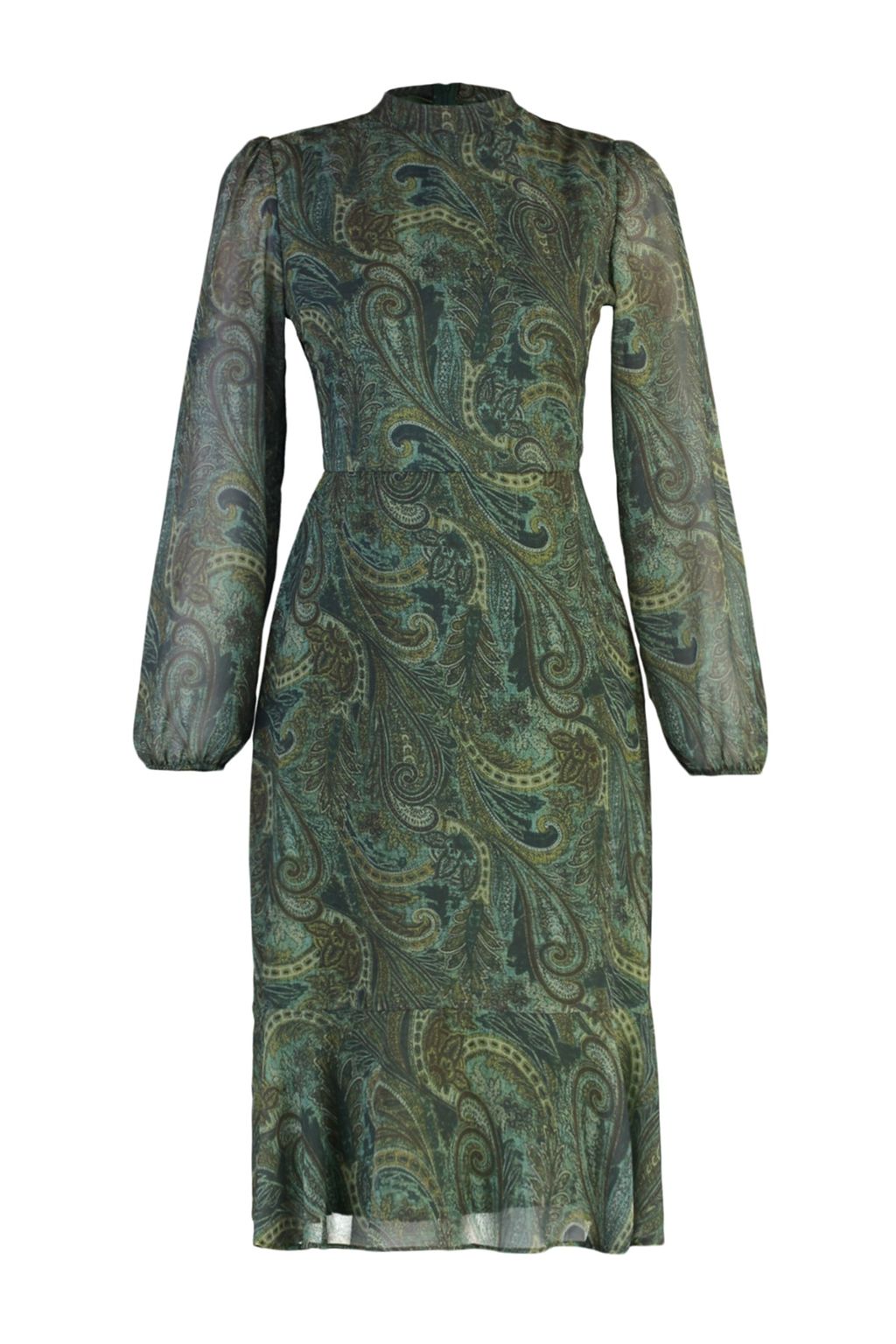 TRENDYOLMILLA Yesil Sal Desenli Volanl? Dokuma K?sl?k Elbise TWOAW23EL01436 фото 14