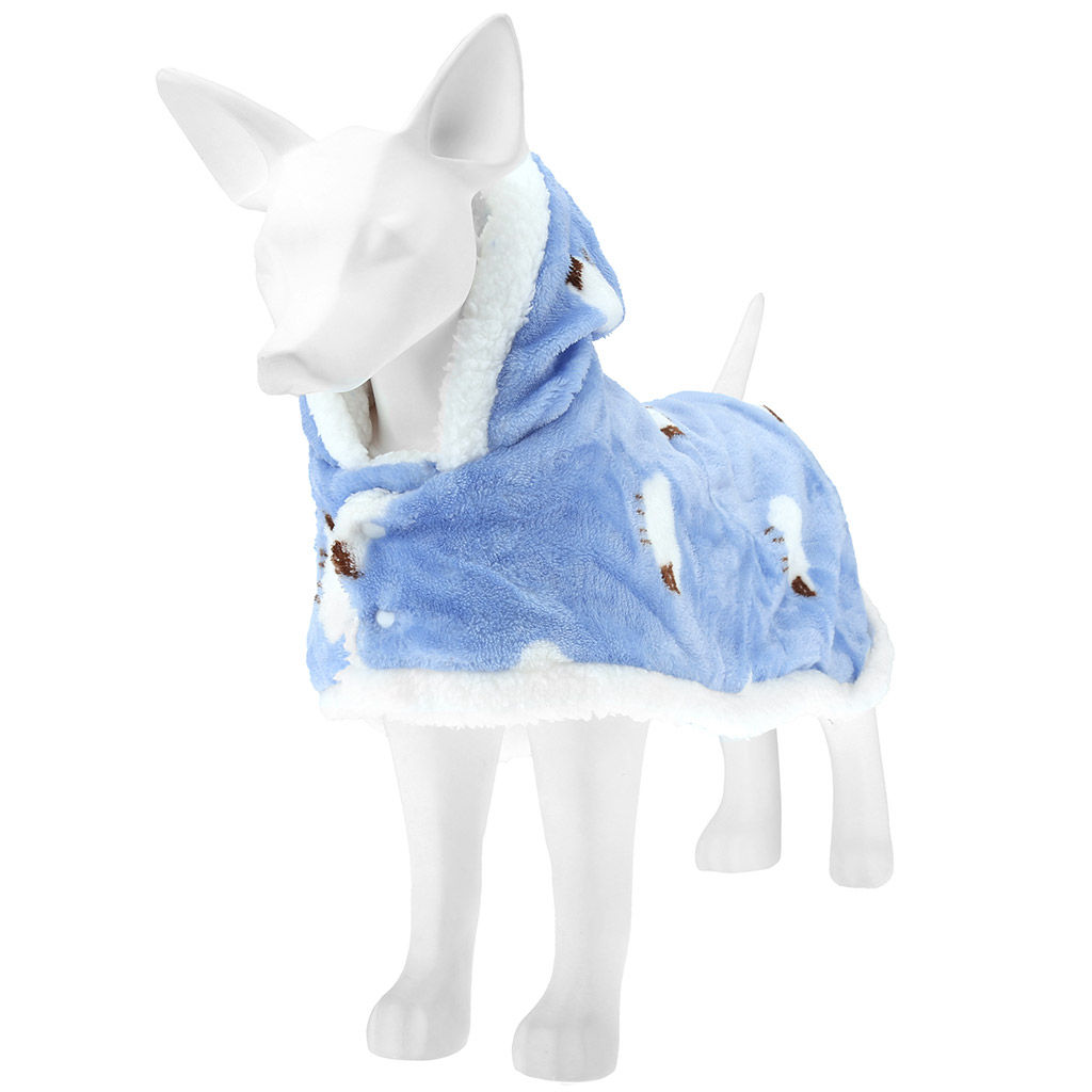 Пэт тойс (Pet toys) Одежда для собаки Накидка на меху Овечка с капюшоном, с помпоном, на кнопках, р-р M, длина спинки 35см/обхват шеи 32-36см, цвет-голубой, флис/искусственный мех (100% полиэстер) (Китай) - Домашняя мода фото 4