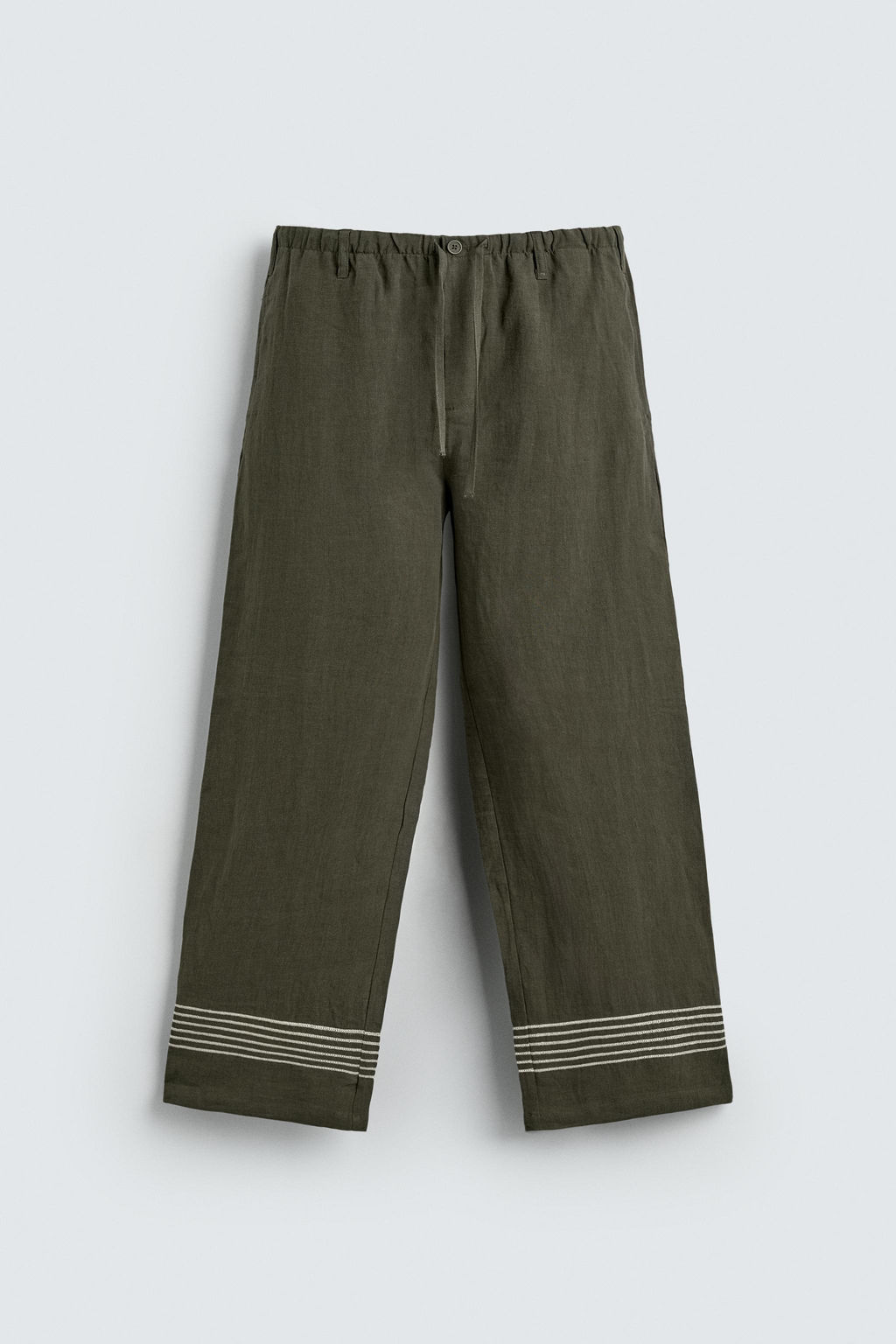 PANTAL?N RELAXED FIT 100% LINO / Khaki oscuro