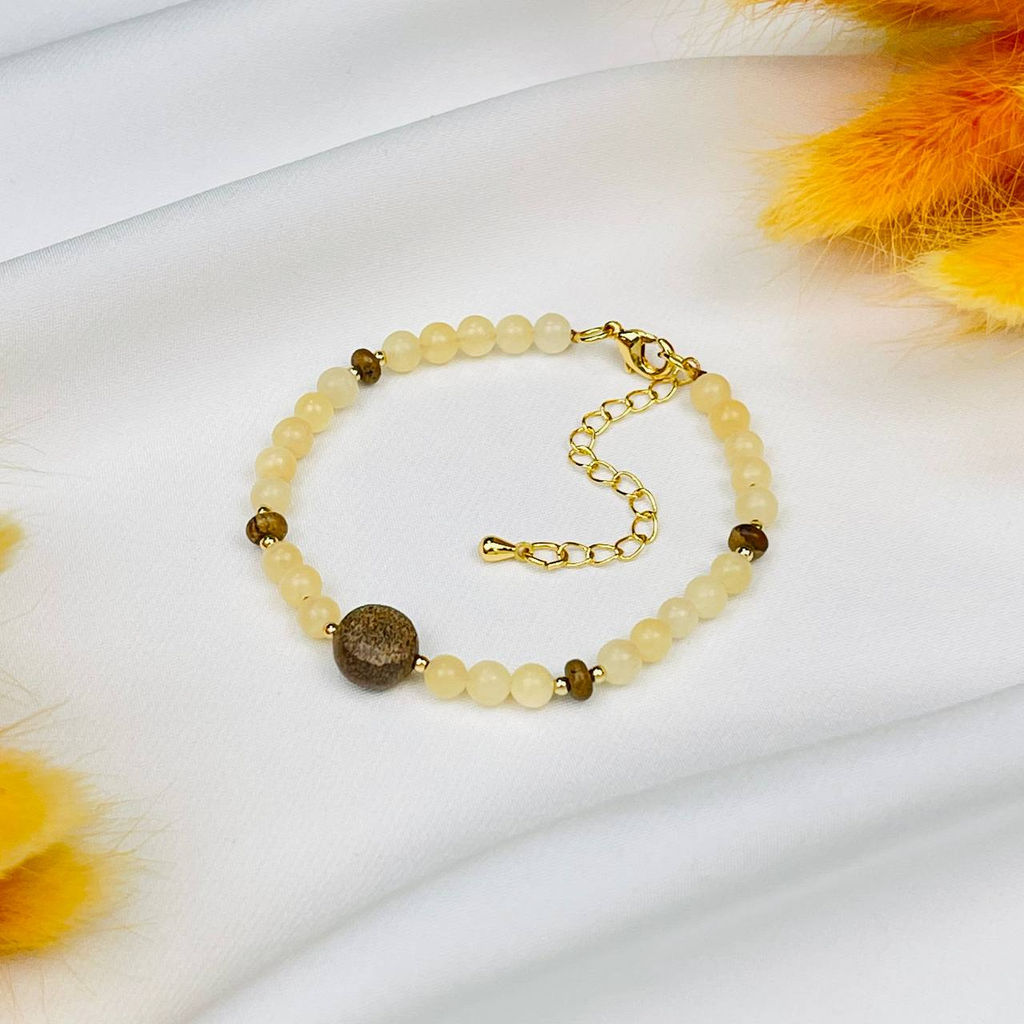 Браслет из Кальцита и песочной Яшмы 18 см +